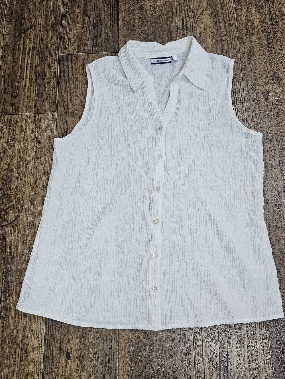 croft & barrow Sleeveless Cream Button-Front Textured Blouse Top Womens XL